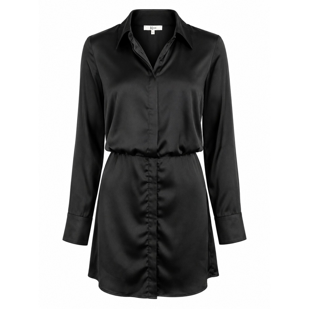 Klesis Satin Mini Shirt Dress Women Size S Black NWT